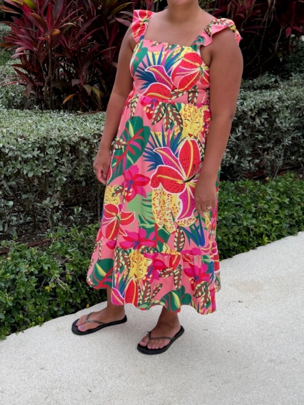 SHEIN Pink Green Multi Tropical Print dress